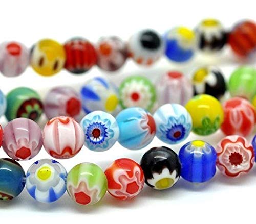 Perlin - Millefiori Perlen Glas Rund 4mm Glasperlen 2 Stränge 190Stk Bunte Mix Handgearbeitete Perle Lampwork Beads D7B x2 von Perlin