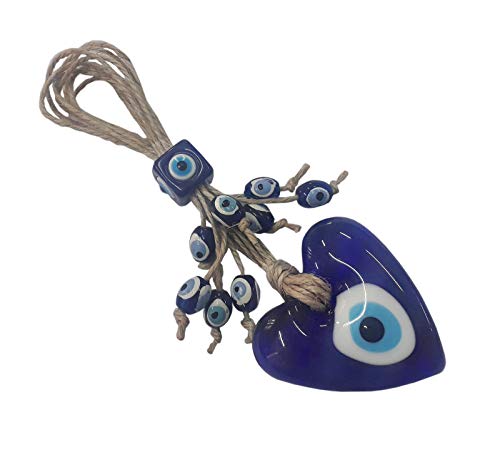 Perlin Nazar Boncuk Boncugu Herz Türkisch Blau Evil Eye Wandbehang 18cm Ornament Amulett Dekoration Home Decor Schutz Segen Geschenk Glasperlen Anhänger für Auto Haus und Büro von Perlin