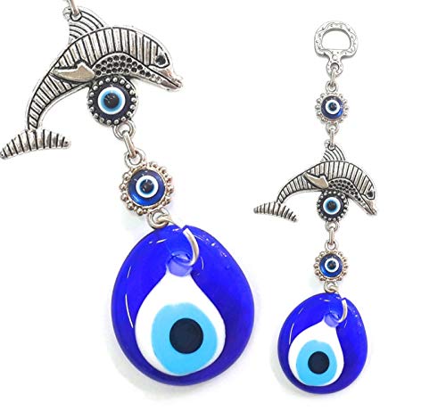 Perlin Nazar Boncuk Boncugu Türkisch Blau Auge, Evil Eye, Delfin, Wandbehang 17cm Ornament Amulett Dekoration Home Decor Schutz Segen Geschenk Glasperlen Anhänger von Perlin