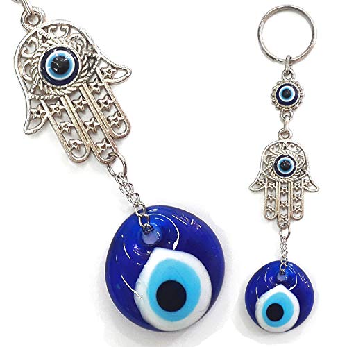 Perlin Nazar Boncuk Boncugu Türkisch Blau Auge, Evil Eye, Fatima Hand Hamsa, Wandbehang 15cm Ornament Amulett Dekoration Home Decor Schutz Segen Geschenk Glasperlen Anhänger von Perlin