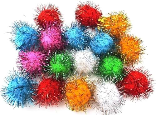 Plush Pompons mit Silber Glitzer 10mm , Rund Pompon, 200stk Bunte Mix Farben Set Bommel Nähen Tilda Basteln Borte bälle Flauschigen Plüsch Bälle für Lustige DIY Kreative Handwerk von Perlin