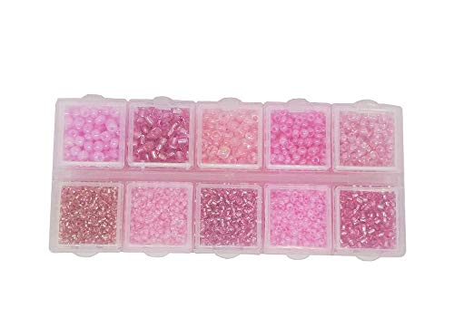 Rocailles Set Perlen 2mm 3mm 4mm mit Sortierbox 120g Farbtöniges Glasperlen in Box Rundform Perlenset Bastelset Perle zum auffädeln Miniperlen (Rosa) von Perlin