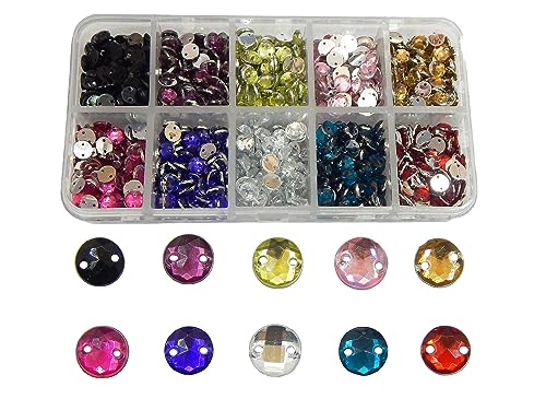 Strasssteine zum aufnähen Glitzersteine zum annähen 1500stk Rund 10 Farben Set 6mm Kristall Acrylsteine Flatback mit Sortierbox für Kleidungsstück Kleidung und Tasche Deko von Perlin