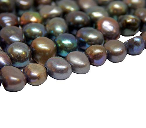 Süßwasserperlen Zuchtperlen 8mm Anthrazit Reiskorn Natur Barock Edelstein Perlen Schmuckperlen Schmuckstein Perle Zum Fädeln für DIY Kette Basteln Pearl Beads Gemstone D494 von Perlin