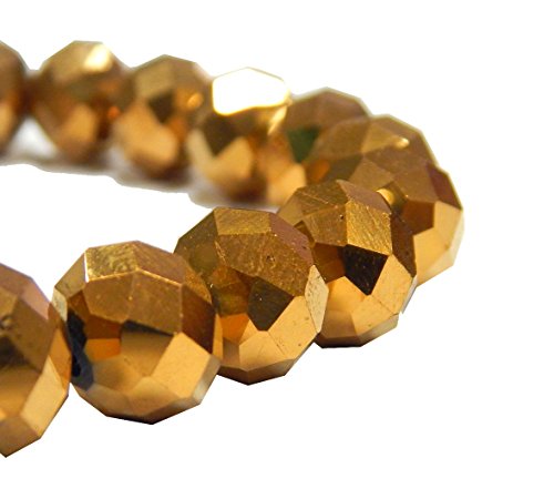 Tschechische Kristall Glas Perlen CZ Böhmische Facettierte Rondelle Glasperlen 4/6/8/10 mm (Metallic Gold, 10x8 mm) von Perlin