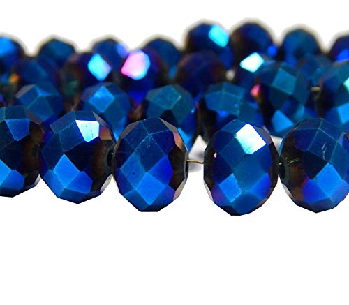 Tschechische Kristall Glas Perlen CZ Böhmische Facettierte Rondelle Glasperlen 4/6/8/10 mm (Fire-Polished Metallik Blau, 6x4 mm) von Perlin