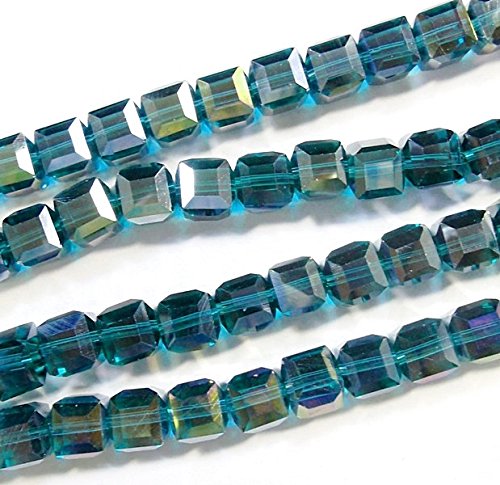 X194-25 TSCHECHISCHE KRISTALL PERLEN GLASPERLEN - Indicolite Blau AB - 4mm Würfel Schmuckperlen Kristallschliffperlen Glasschliffperlen Von Perlin von Perlin