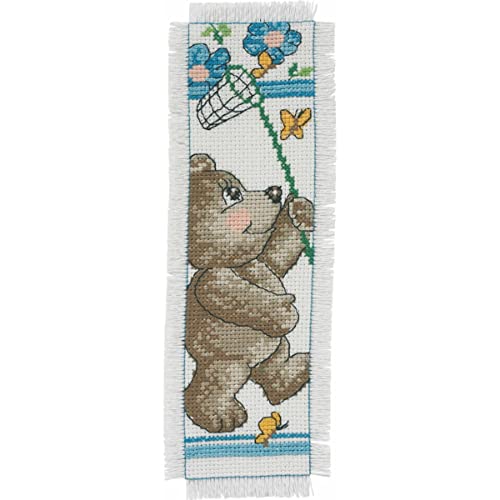 Kreuzstich Stickpackung Lesezeichen Teddy mit Netz Zählmuster von Permin