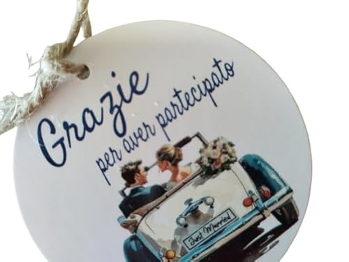 50 Kärtchen für Hochzeitsgäste mit Aufschrift "Grazie per aver partecipato" (Brautauto) von Personal labels since 1999