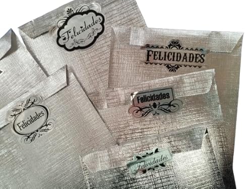 Geschenkumschläge in Silber mit Klebeetiketten Glückwunsch und Wunsch, dass Sie es mögen von Personal labels since 1999