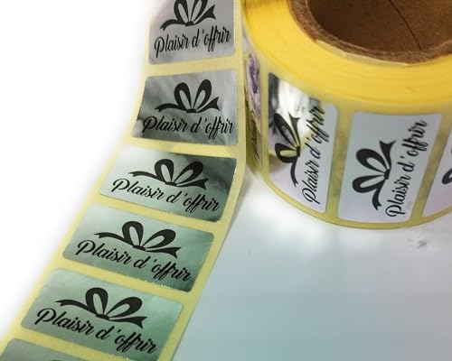 Plaisir d'offrir 500 silberfarbene Klebeetiketten, perfekt für die Kennzeichnung Ihrer Verkäufe in Ihrem Handel von Personal labels since 1999