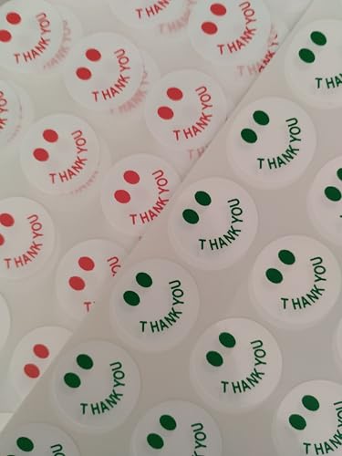 Thank You Smiley-Sticker, 22 mm, rot und grün, 420 Stück, wasserdicht von Personal labels since 1999