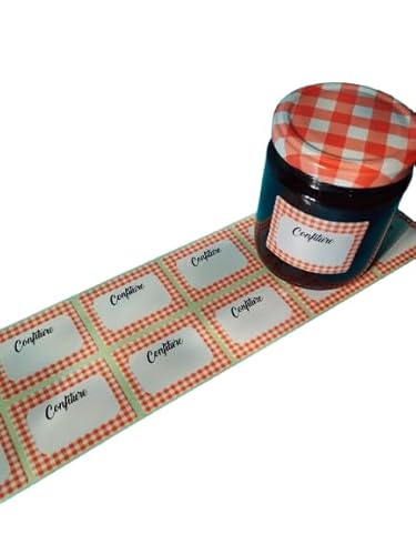 Vichy Klebeetiketten mit roten Karos, 200 Stück, 50 x 37 mm, mit oder ohne Text, für Küchengläser (Confiture) von Personal labels since 1999