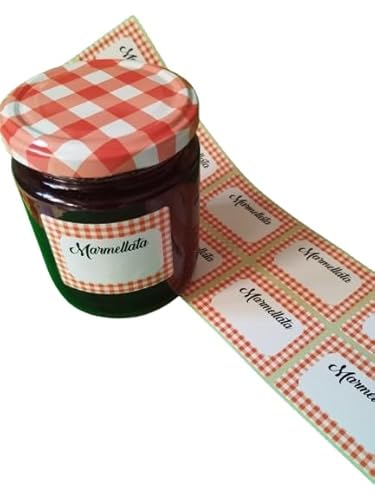 Vichy Klebeetiketten mit roten Karos, 200 Stück, 50 x 37 mm, mit oder ohne Text, für Küchengläser (Marmellata) von Personal labels since 1999