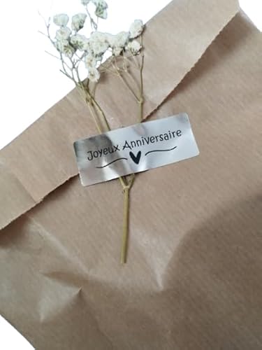 300 silberfarbene Etiketten "Joyeux Anniversaire", 2 x 5 cm, Rolle von Personal labels