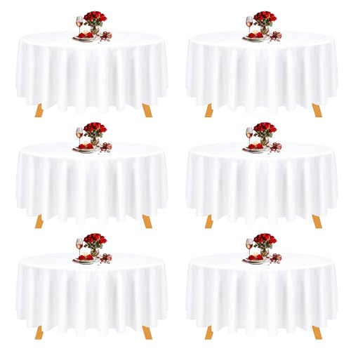 Personalize Pro Runde Tischdecke, Polyester, waschbar, für Hochzeit, Bankett, Restaurant, Buffet, Partys und Camping, 308 cm, Weiß, 6 Stück von Personalize Pro