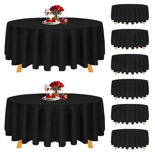 Personalize Pro Runde Tischdecke, Polyester, waschbar, für Hochzeit, Bankett, Restaurant, Buffet, Partys und Camping, Schwarz, 8 Stück von Personalize Pro