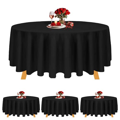 Personalize Pro Tischdecke, rund, 228 cm, Polyester, waschbar, für Hochzeit, Bankett, Restaurant, Buffet, Partys und Camping, Schwarz, 4 Stück von Personalize Pro