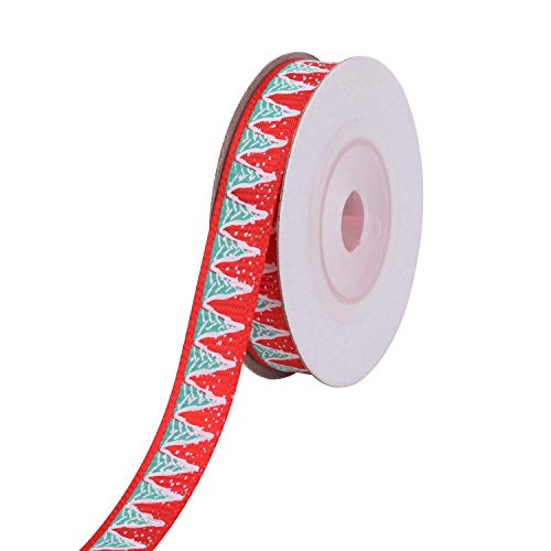 Ripsband, Schneeflocke und Weihnachtsbaum, bedrucktes rotes Weihnachtsband für Geschenkverpackungen, Weihnachtsbaumkranz, Dekoration, Party, Weihnachtsgeschenke, Party, Bastelprojekte, 10 mm x 4,5 m von Personalize Pro