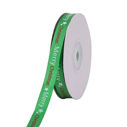 Ripsband, bedruckt mit Aufschrift "Merry Christmas & Stars", für Geschenkverpackungen, Weihnachtsbaumkranz, Dekoration, Party, Weihnachtsgeschenke, Party, Bastelprojekte, 10 mm x 22,7 m von Personalize Pro