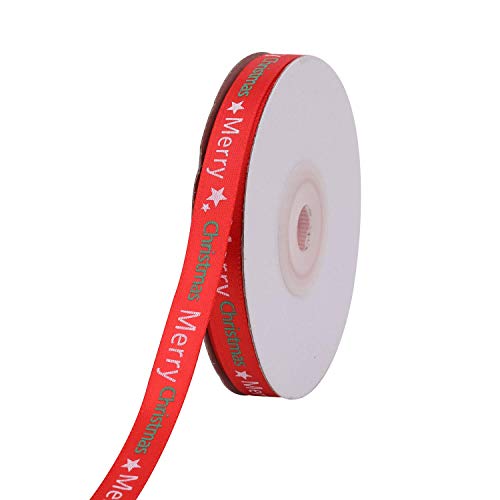 Ripsband, bedruckt mit Aufschrift "Merry Christmas & Stars", rotes Weihnachtsband für Geschenkverpackungen, Weihnachtsbaumkranz, Dekoration, Party, Weihnachtsgeschenke, Party, Bastelprojekte, 10 mm x von Personalize Pro