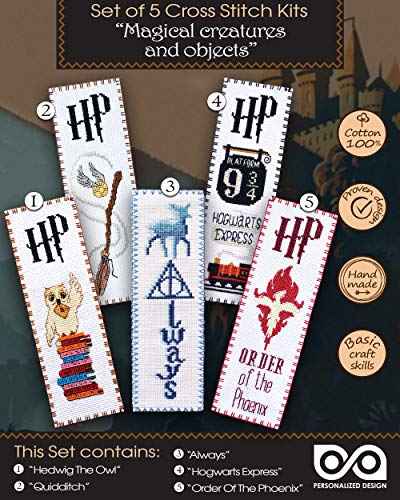 Personalized.Design Kreuzstich-Set, Motiv: Harry Potter: Magische Kreaturen und Objekte, Set mit 5 Lesezeichen von Personalized.Design