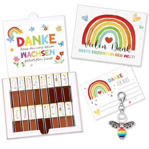 Perthlin Danke Schokolade Aufkleber Set für Lehrer und Erzieherin Schutzengel Anhänger Abschiedsgeschenk Karte Lehrerin Geschenk zum Abschied für Lehrertrag Kindergarten Kita Lehrer (Regenbogen) von Perthlin