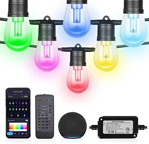 Pesken LED Lichterkette außen Strom, 15M Smart RGBCW Glühbirnen Outdoor Light String, Funktioniert mit Alexa & Google Assistant, IP65 Wasserdicht, APP mit Timer für Garten Camping Balkon von Pesken