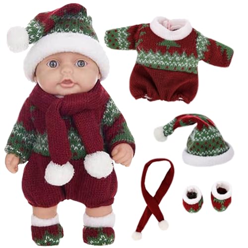 Mini Babypuppen 10 süße Weihnachts Mini Puppen mit beweglichen Gelenken realistische Neugeborene Babypuppen weiche Vinyl Babypuppen Ganzkörper Stehende Babypuppe mit Kleidung für Kinder, Grün von Pesoncarl