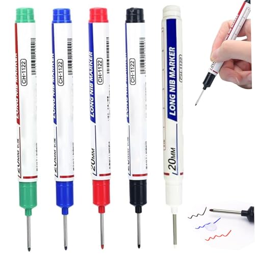 Pesoncarl 5pcs Marker Stift, 5 Farben 20 mm langer Nib -Marker, wasserdichte Schnell -Trocken -Metall -Markierungsstift, Baumarker für Tischlerbauer von Pesoncarl