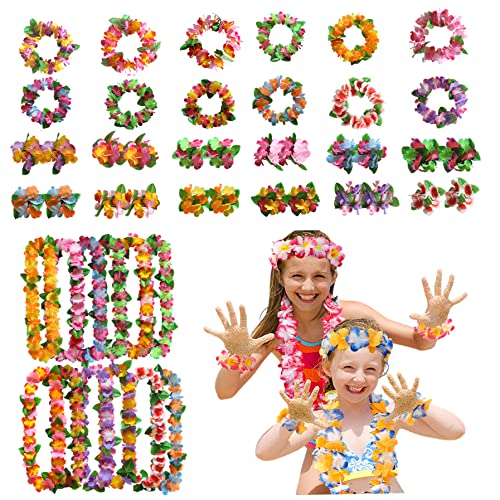 Pesoncarl Hawaiianische Girlande Tropische Blumen Halskette Stirnbänder Armband Hawaiian Leis Beach Sommerparty Dekor 48pcs, Banner von Pesoncarl