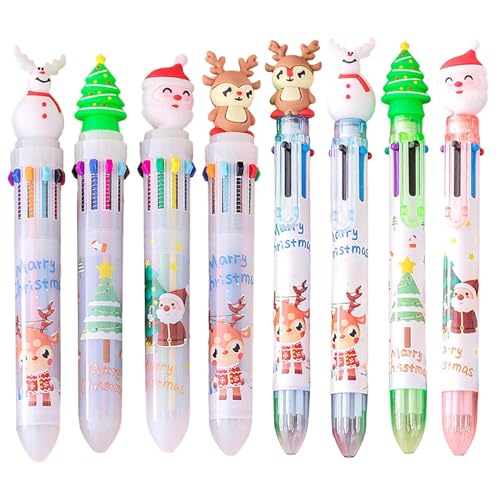 Pesoncarl Weihnachtsstifte 8pcs 6 Zoll 6 in 1/10 in 1 mehrfarbiger Kugelschreiber mit charmem Retakable 0,5 mm NIB Multi -farbige Stifte für Schüler, Kinder, Lehrer von Pesoncarl