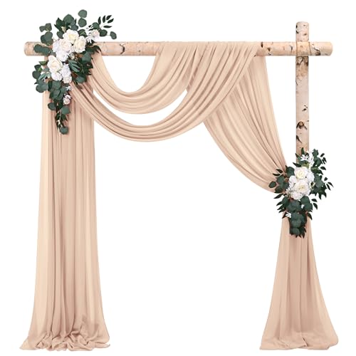 2 Paneele Hochzeitsbogen Querbehang Drapierstoff,73cm x 610cm Nude Chiffon-Stoff Transparenter Tüll Hintergrund Vorhang Kulissenvorhänge für Fotografie Bogen Bühne Party Hochzeit Torbogen von Pesonlook