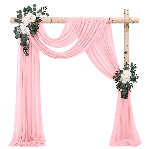 2 Paneele Hochzeitsbogen Querbehang Drapierstoff,73cm x 610cm Rosa Chiffon-Stoff Transparenter Tüll Hintergrund Vorhang Kulissenvorhänge für Fotografie Bogen Bühne Party Hochzeit Torbogen Zeremonie von Pesonlook