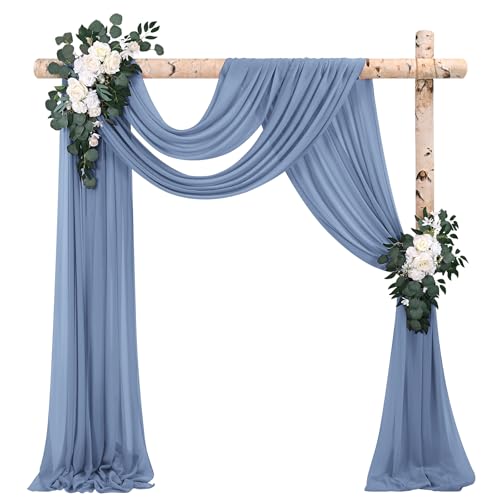 2 Paneele Hochzeitsbogen Querbehang Drapierstoff,73cm x 610cm Staubiges Blau Chiffon-Stoff Transparenter Tüll Hintergrund Vorhang Kulissenvorhänge für Fotografie Bogen Bühne Party Hochzeit Torbogen von Pesonlook