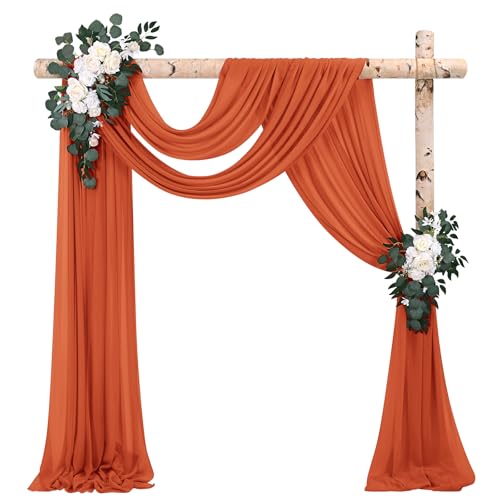 2 Paneele Hochzeitsbogen Querbehang Drapierstoff,73cm x 610cm Terracotta Chiffon-Stoff Transparenter Tüll Hintergrund Vorhang Kulissenvorhänge für Fotografie Bogen Bühne Party Hochzeit Torbogen von Pesonlook