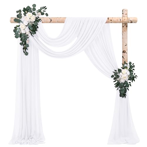 2 Paneele Hochzeitsbogen Querbehang Drapierstoff,73cm x 610cm weißer Chiffon-Stoff Transparenter Tüll Hintergrund Vorhang Kulissenvorhänge für Fotografie Bogen Bühne Party Hochzeit Torbogen Zeremonie von Pesonlook