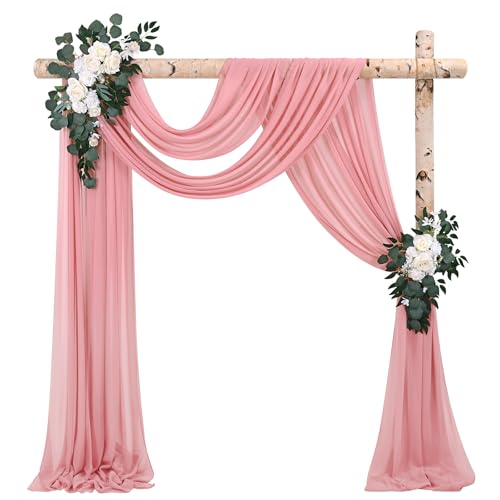 2 Paneele Hochzeitsbogen Querbehang Drapierstoff,73cmx610cm Staubige Rose Chiffon-Stoff Transparenter Tüll Hintergrund Vorhang Kulissenvorhänge für Fotografie Bogen Bühne Party Hochzeit Torbogen von Pesonlook