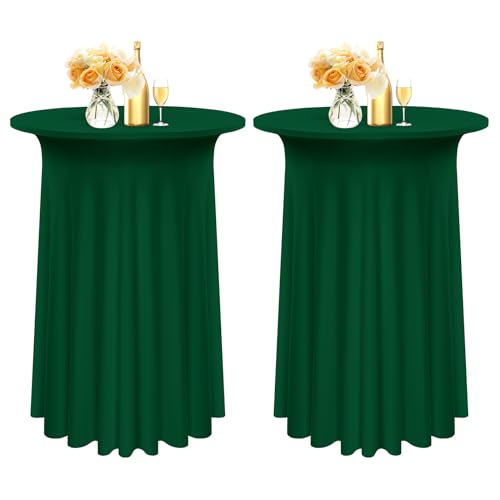 2er-Set Stretch-Stehtischröcke für Bistrotische Ø 80–85 cm, runde Cocktailtischdecke mit gewellten Vorhängen, Cocktailtischdecke mit hoher Tischplatte für Stehtische (80 x 110 cm, Dunkelgrün) von Pesonlook