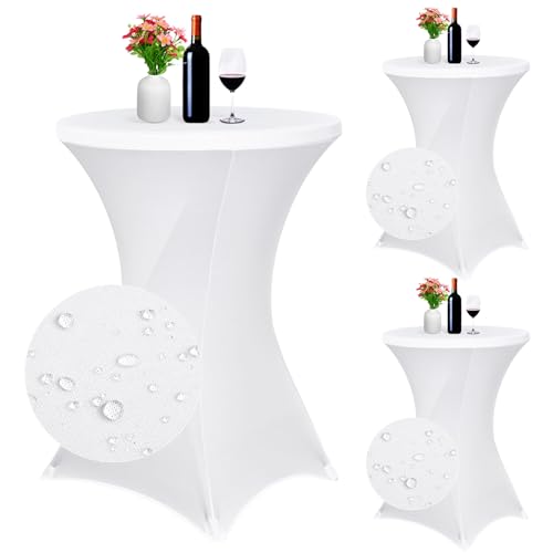 3er-Set wasserfest Stretch Stehtisch Husse für Bistrotisch Ø 80-85 cm Verstärkung im Fußbereich，Stretch-Husse Weiß Hussen für Stehtische und Bistrotische ,Hochzeit, Cocktailparty, Bankett, Weiß von Pesonlook