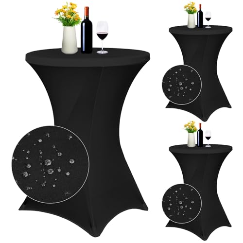 3er-Set Stretch Stehtisch Husse für Bistrotisch Ø 80-85 cm, wasserfest schwarz, hoher Tisch, wasserdicht, Cocktail-Tischdecke für Bar, Hochzeit, Cocktailparty, Bankett, Tisch, Schwarz, 3 Stück von Pesonlook