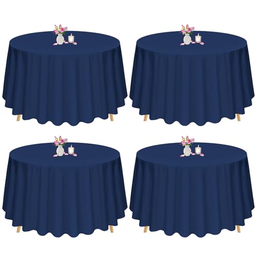 4 Stück Navy Blau Runde Tischdecken 305cm Polyester Stoff Tischdecke Rund Waschbare Tischdecke für Hochzeit Bankett Restaurant Buffet Parteien Garten (Navy Blau) von Pesonlook