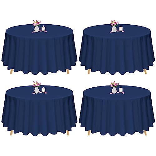 4 Stück Navy Blau Runde Tischdecken 228cm Polyester Stoff Tischdecke Rund Waschbare Tischdecke für Hochzeit Bankett Restaurant Buffet Parteien Garten (Navy Blau) von Pesonlook