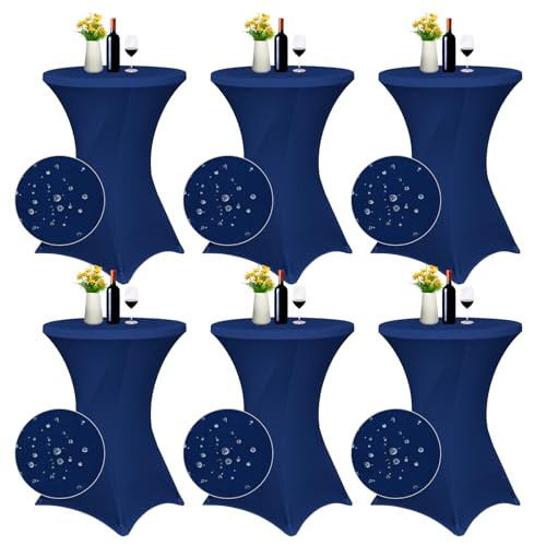 6er-Set wasserfest Stretch Stehtisch Husse für Bistrotisch Ø 80-85 cm Verstärkung im Fußbereich，Stretch-Husse Marineblau Hussen für Stehtische und Bistrotische ,Hochzeit,Cocktailparty (Marineblau) von Pesonlook