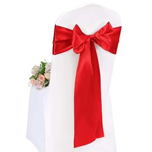 Pesonlook 100 Stück Rot Satin Stuhlschärpen Stuhl Dekorative Schleife Entworfene 17 x 275 cm Stuhlschärpen Schleife Krawattenband für Hochzeit Party Hoteldekoration (Rot) von Pesonlook