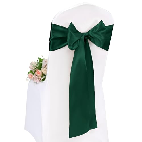 Pesonlook 100 Stück Dunkelgrün Satin Stuhlschärpen Stuhl Dekorative Schleife Entworfene 17 x 275 cm Stuhlschärpen Schleife Krawattenband für Hochzeit Party Hoteldekoration (Dunkelgrün) von Pesonlook