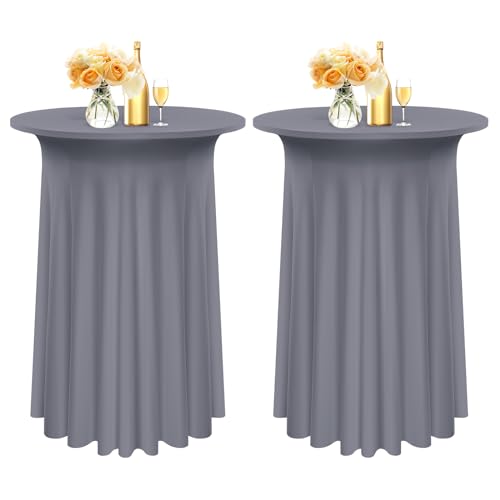 Pesonlook 2er-Set Stretch-Stehtischröcke für Bistrotische Ø 80–85 cm, runde Cocktailtischdecke mit gewellten Vorhängen, Cocktailtischdecke mit hoher Tischplatte für Stehtische (80 x 110 cm, Grau) von Pesonlook