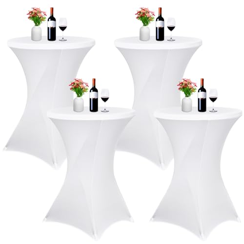 Pesonlook 4er-Set Stretch Stehtisch Husse für Bistrotisch Ø 80-85 cm Elegante,Verstärkung im Fußbereich,40°C Maschinenwäsche ，Stretch-Husse Weiß Hussen für Stehtische und Bistrotische(80×110cm,Weiß) von Pesonlook