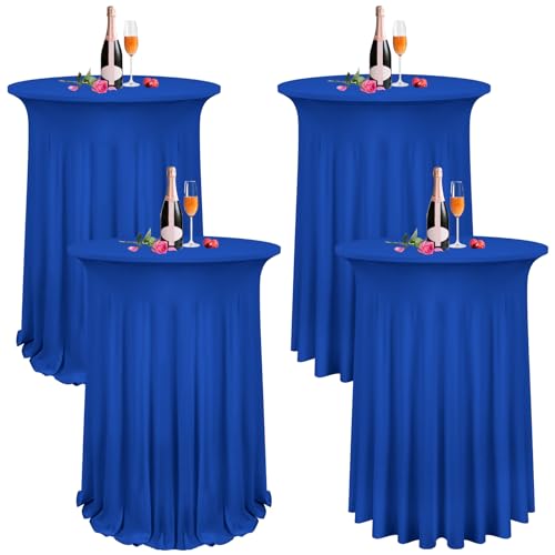 Pesonlook 4er Set Stretch Stehtischröcke für Bistrotische Ø 80-85 cm, Cocktailtischdecke rund mit gewellten Vorhängen Cocktailtischdecke mit hoher Tischplatte für Stehtische (80 x 110 cm, Blau) von Pesonlook