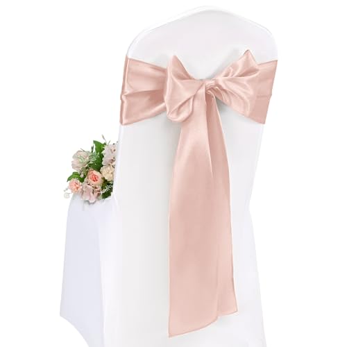 Pesonlook 50 Stück Rose Gold Satin Stuhlschärpen Stuhl Dekorative Schleife Entworfene 17 x 275 cm Stuhlschärpen Schleife Krawattenband für Hochzeit Party Hoteldekoration (Rose Gold) von Pesonlook